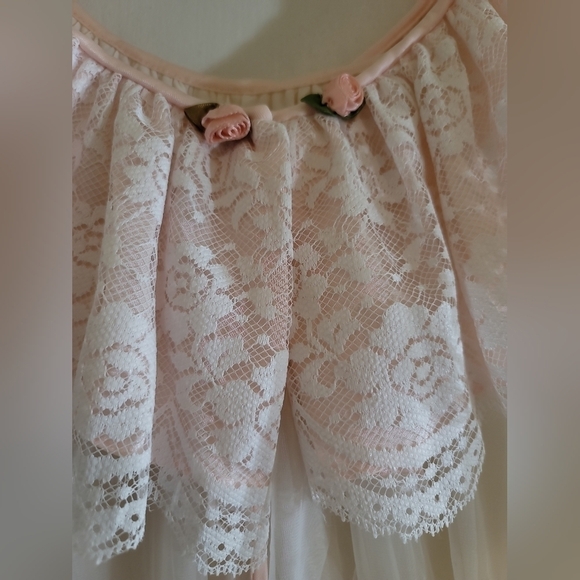 Vintage Peignoir Set Intime White Pink Long 2-piece Robe Nightgown Chiffon Lace - Picture 4 of 11